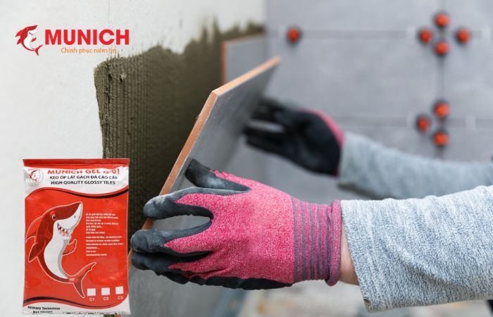 Đặt gạch ốp lên bề mặt keo dán gạch - Hướng dẫn sử dụng keo dán gạch nên tham khảo theo quy trình nhà sản xuất