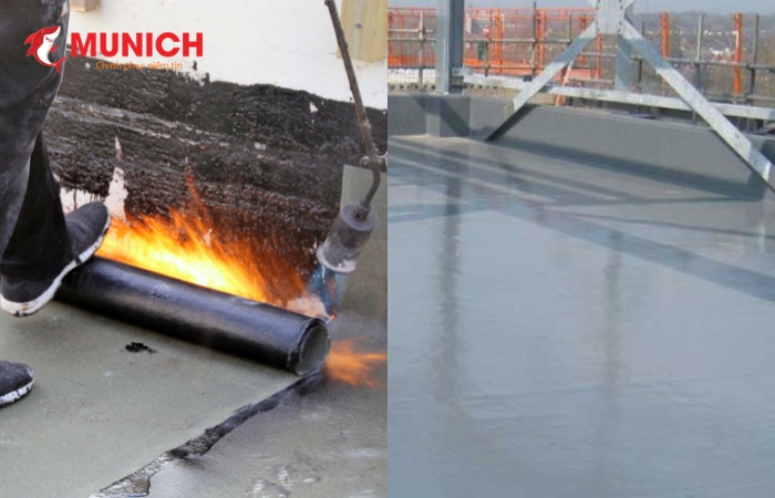 Hình ảnh so sánh chống thấm gốc Polyurethane và chống thấm màng khò